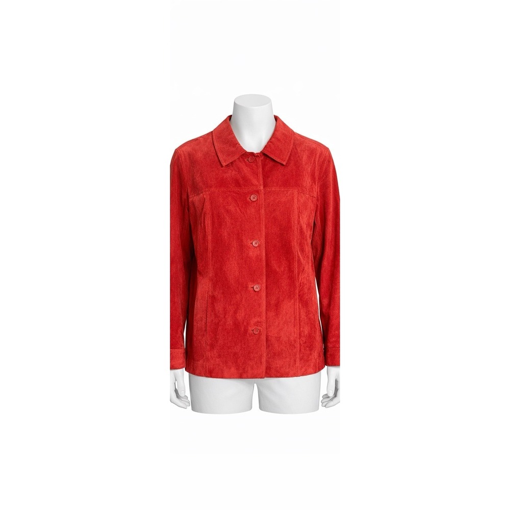 Wilsons‎ Leather Red Suede Jacket Womens XL Button Front Genuine Leather Coat